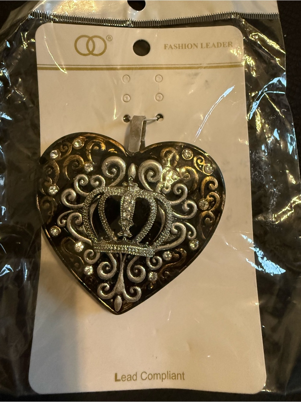 Heart Crown Ornament - Metallic Black and Gold 2